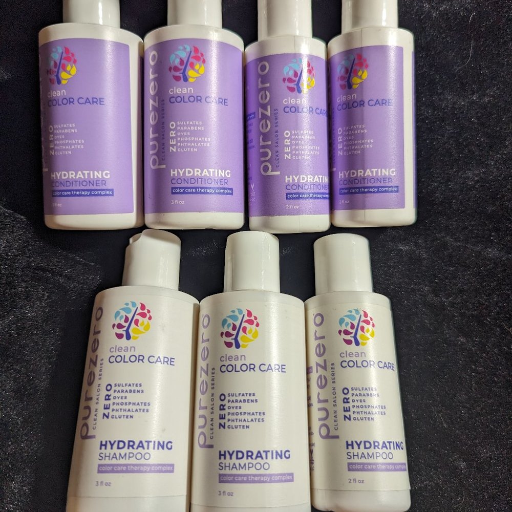 Lot of (7) PUREZERO Clean Color Care Travel Size Vegan Shampoos & Conditioners